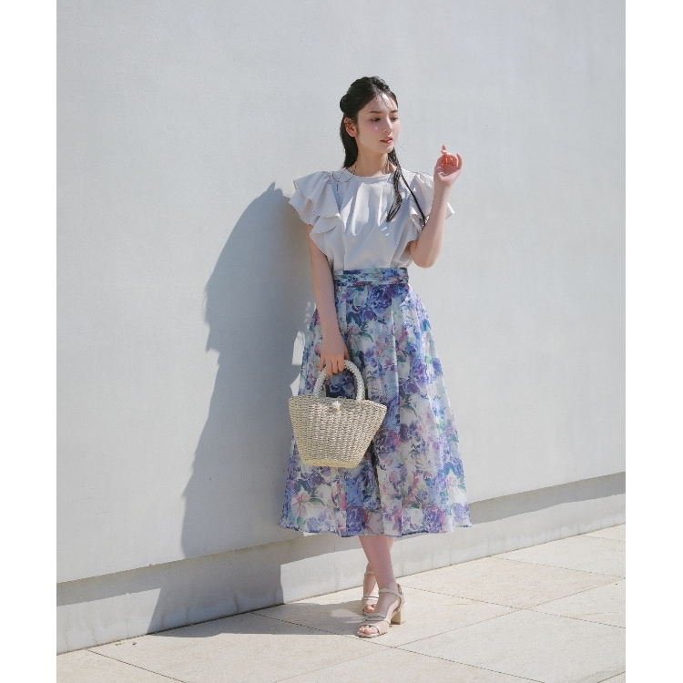 クチュールブローチ(Couture Brooch)の【甘すぎない大人の花柄】Summerオーガンフルールスカート ミモレスカート